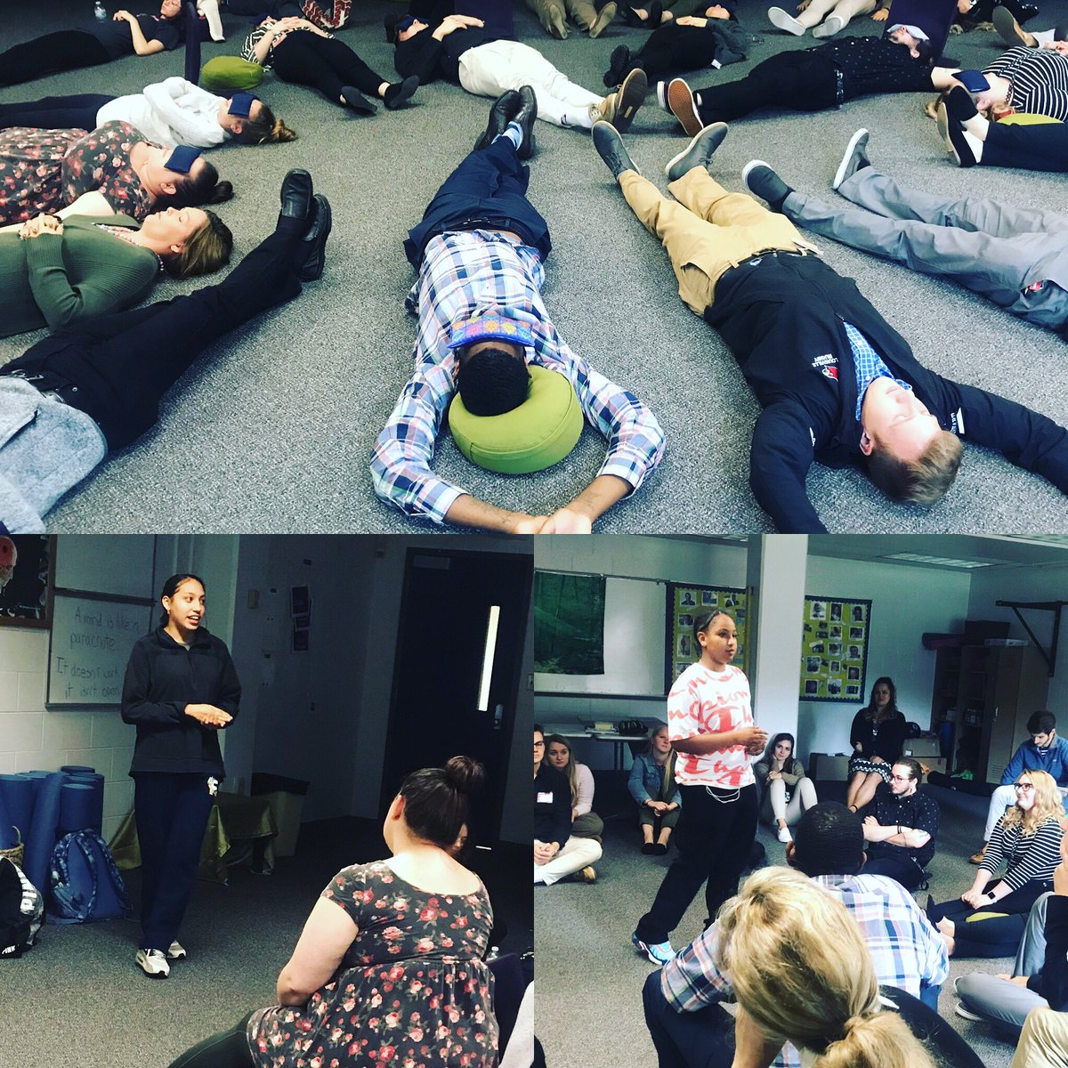 jsharpenstein's tweet photo. FHS students are sharing our mindfulness revolution with UofL college of education students. #mindfulness #mindfuleducators #ourfutureisbright #exhale #fhsmindful #fairdale4life @uofl https://t.co/Nd1tQQebwW