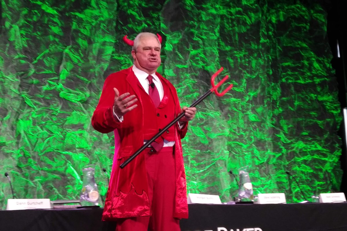 FaegreBD's tweet photo. In the spirit of Halloween and in keeping with tradition of FaegreBD’s annual M&amp;A Conference in Minneapolis, Bruce Engler, @FaegreBD partner and event emcee, takes the stage in costume! 2 costume changes so far today. #MACon19 https://t.co/e5QS4kYZCW