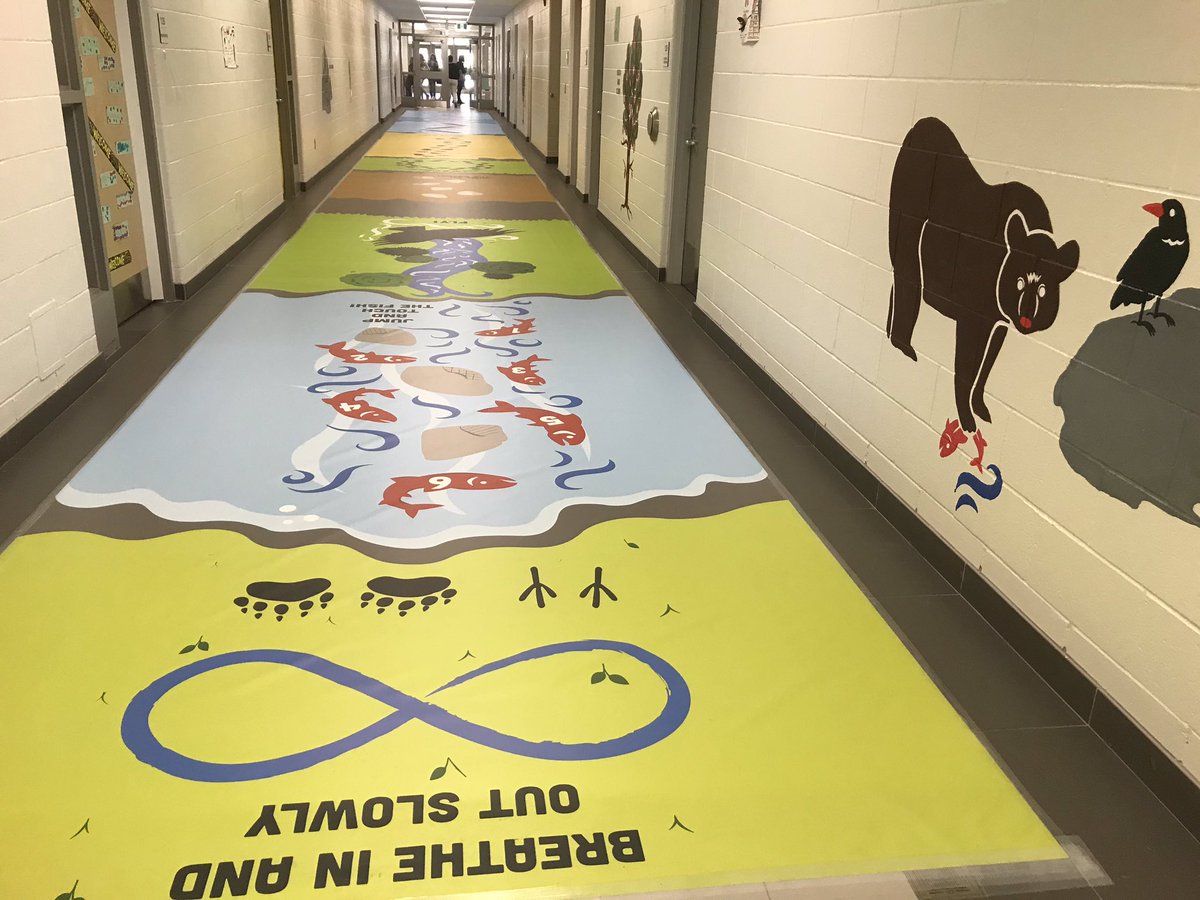 TDSB_OTPT's tweet photo. Get excited!!! 😆 COMING SOON: Ribbon cutting of the #SensoryPath @TDSB_GW Kindergarten Hallway custom designed &amp; created 🎨 by our very own @TDSB_OTPT 🙋🏻‍♀️ staff with help from @TDSB_SLP incorporating concepts of an #Indigenous story with #Crow &amp; #LittleBear 👍🏽🥳 #TDSB #UDL https://t.co/x5819VeLqi