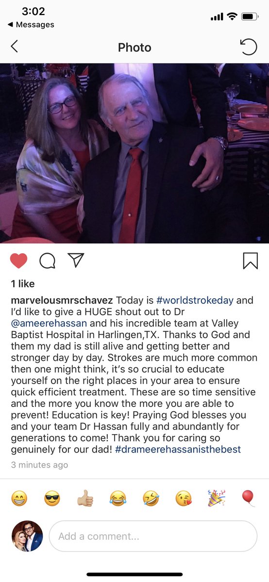 AmeerEHassan's tweet photo. My job does not get any better then this!  World stroke day post on Instagram by a patient’s daughter. #strokedocs #WorldStrokeDay #DontBeTheOne #stroke #aneurysm #endovascular #noLVOleftbehind #blessed https://t.co/YeUkzsteZO