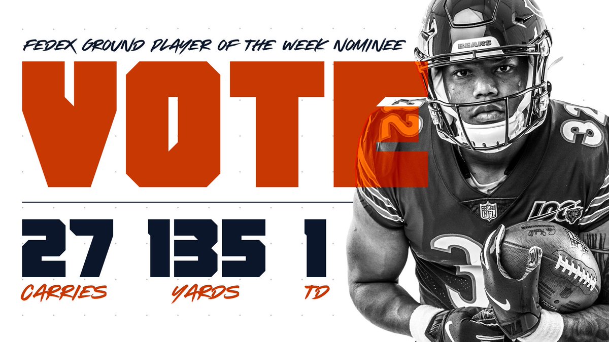 ChicagoBears's tweet image. Let&apos;s make it happen!

Vote @MontgomerDavid for @FedEx Ground Player of the Week.
🗳️: chgobrs.com/2BUprMS