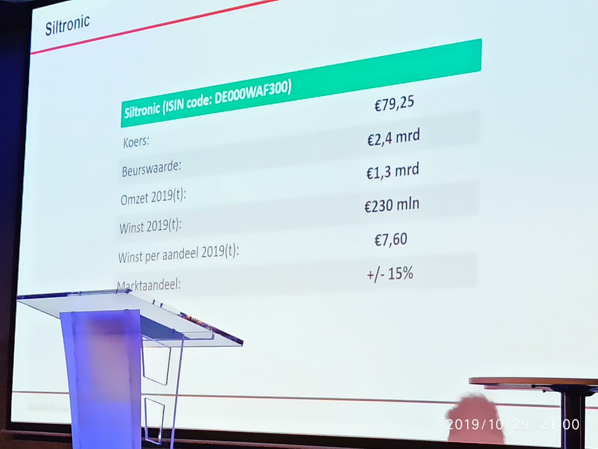 In de Jaarbeurs bij media plaza bij een beleggen in technology avond met is Ben overwaaien als spreker. Siltronic is de tip van de avond. Maken chipswafels. 15% marktaandeel.  K/w 10. Divident 3.8% .@hildolaman beveelt ze aan.