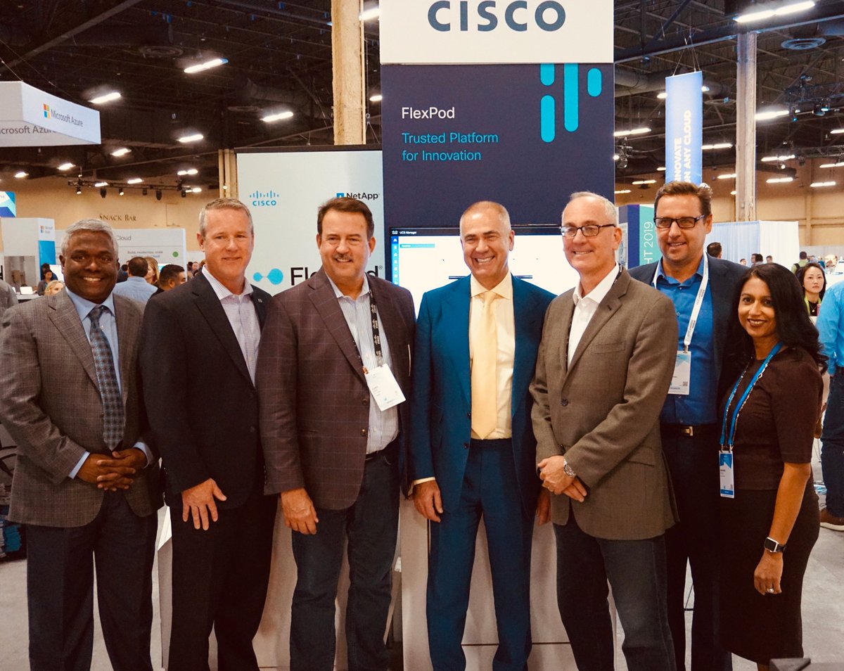 FlexPod's tweet photo. A big thank you to @Henri_P_Richard, Jim Elder and @NetAppCEO George Kurian for stopping by the @Cisco booth! Flourishing partnerships are grounded in innovation AND great people!😁🤝 #DataDriven #NetAppINSIGHT https://t.co/snPqkuAQQO
