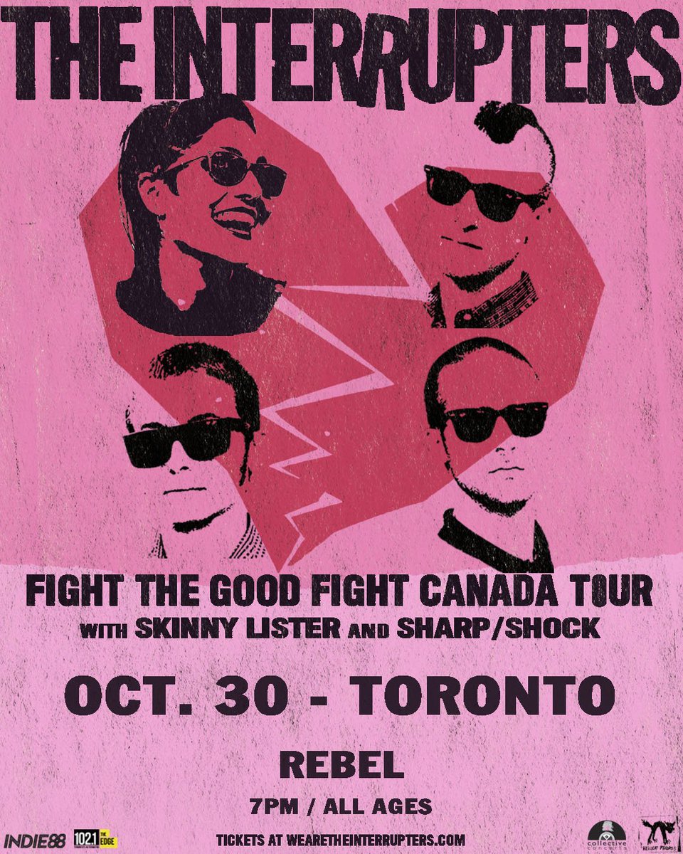 COLLECTIVECON's tweet photo. Contest Alert! The Interrupters (@Interruptweets) bring their Fight The Good Fight Tour to @rebel_toronto tomorrow, Oct 30 with @SkinnyLister and @sharpshock! Want to win a pair of tickets?! RT &amp; tag a friend in the comments to enter. Contest closes tomorrow at 12pm. https://t.co/6bgSx0yynw