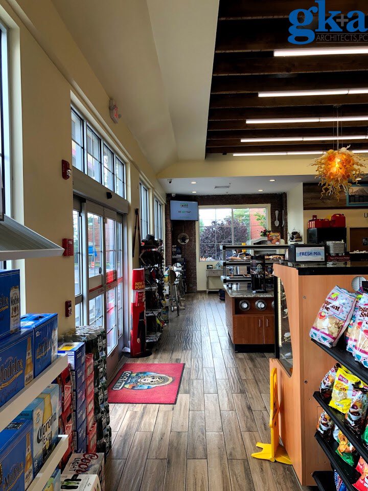 gkaarch's tweet photo. Gut renovation of vehicle repair garage and conversion into a C-store with historical exterior design and open floor plan/ ceiling inside. #architects #gkandaArchitects #aianj https://t.co/U4sAXDFuJI