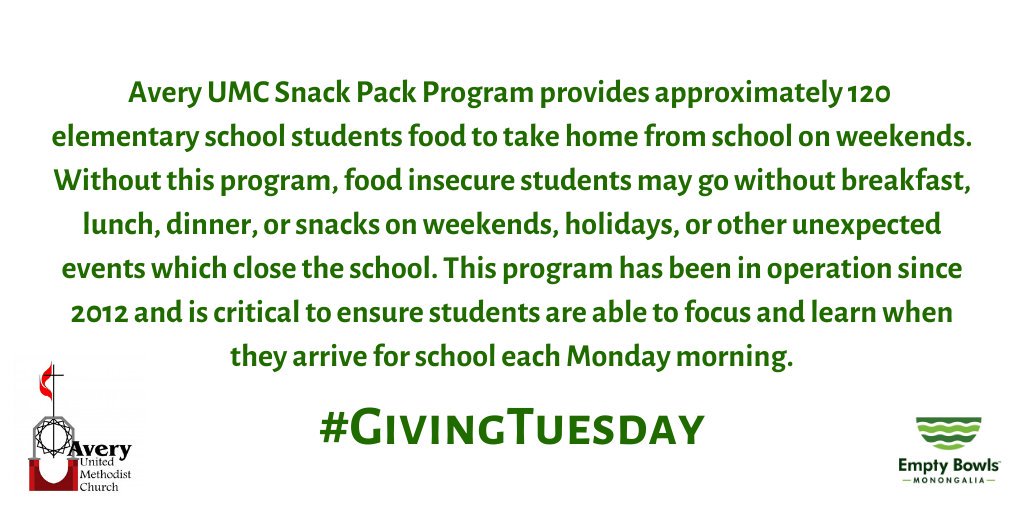 EmptyBowlsMon's tweet image. We are proud to have Avery United Methodist Church as an agency partner! Support programs like this through our donation on Giving Tuesday! #GivingTuesday #December #donations #fundraiser #emptybowlsmon