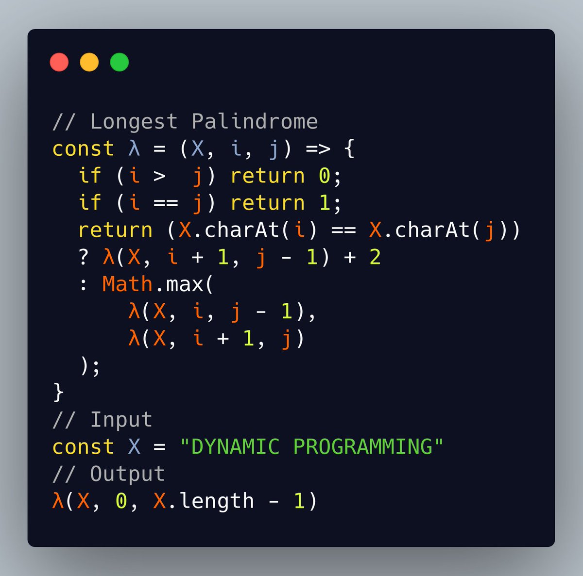 DynamicProgram2's tweet image. Length of Longest Palindrome #longestpalindrome #dynamicprogramming #javascript #technicalinterviews
