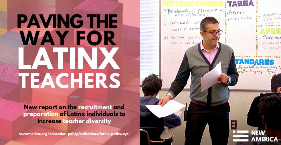 NewAmericaEd's tweet image. OUT TODAY: A new report on paving the way for Latinx teachers explains what schools, districts, and educator prep programs can do to address many of the challenges that #Latinx individuals face on the path to becoming a teacher. Read and share: newamerica.org/education-poli…