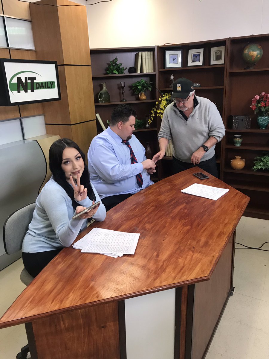 KonkleReese's tweet photo. Justine and Gavin prepping for our #NTDailyTV newscast. https://t.co/cJQEtr8dP6