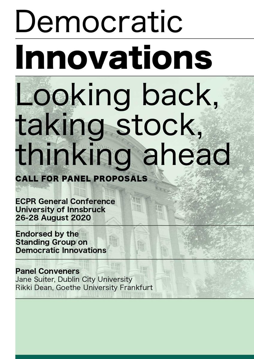 DelDemUCan's tweet image. The @ECPR Standing Group on Democratic Innovations #DemInno is now accepting PANEL PROPOSALS for the Innsbruck general conf. Shout out to section conveners @JaneSuit &amp;amp; @Rikki_Dean!
