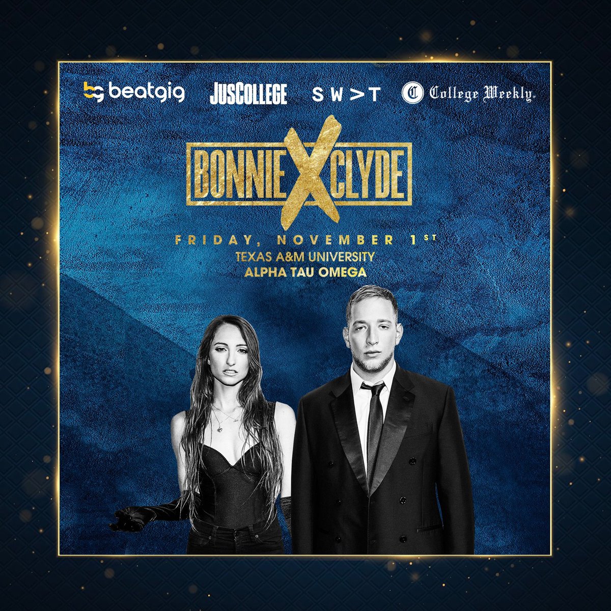 Beat_Gig's tweet image. We’re going back to back this weekend with @BONNIEXCLYDE! Catch them live with @AggieATO and @aggiephidelt Friday, Nov 1. Shoutout to the team @SWATevents and @JusCollege 🙏