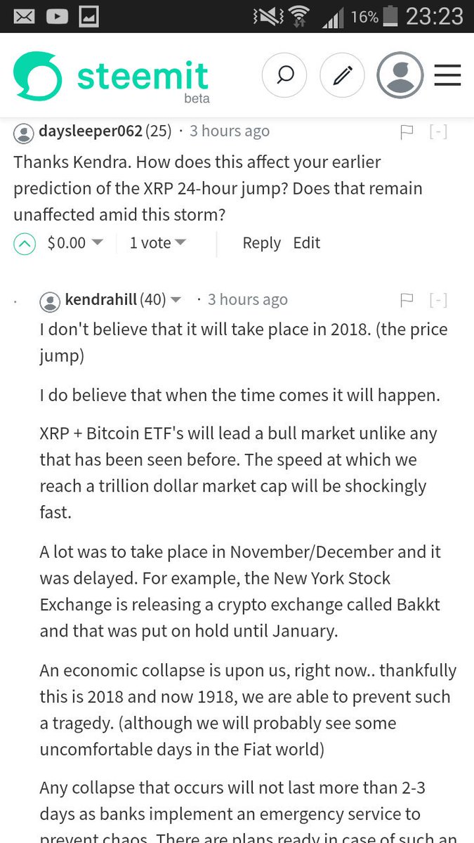 10/ In late 2018, she predicted that XRP would rise to $50 in 24 hours, similar to  @kichirofukui’s prediction. When asked about this by one of her readers though she felt that it wouldn’t happen in 2018, under a post predicting an early 2019 crypto bull run