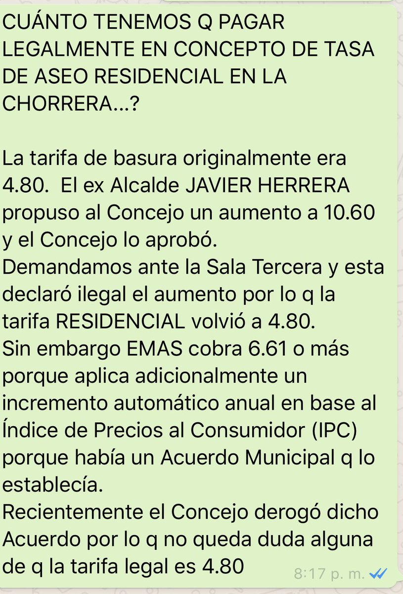 RaulOssaDLC's tweet photo. Cuánto tenemos q pagar por aseo residencial los chorreranos...? @LaChorreraVerde @PanamaWestSide https://t.co/aY5Bgz4wJP