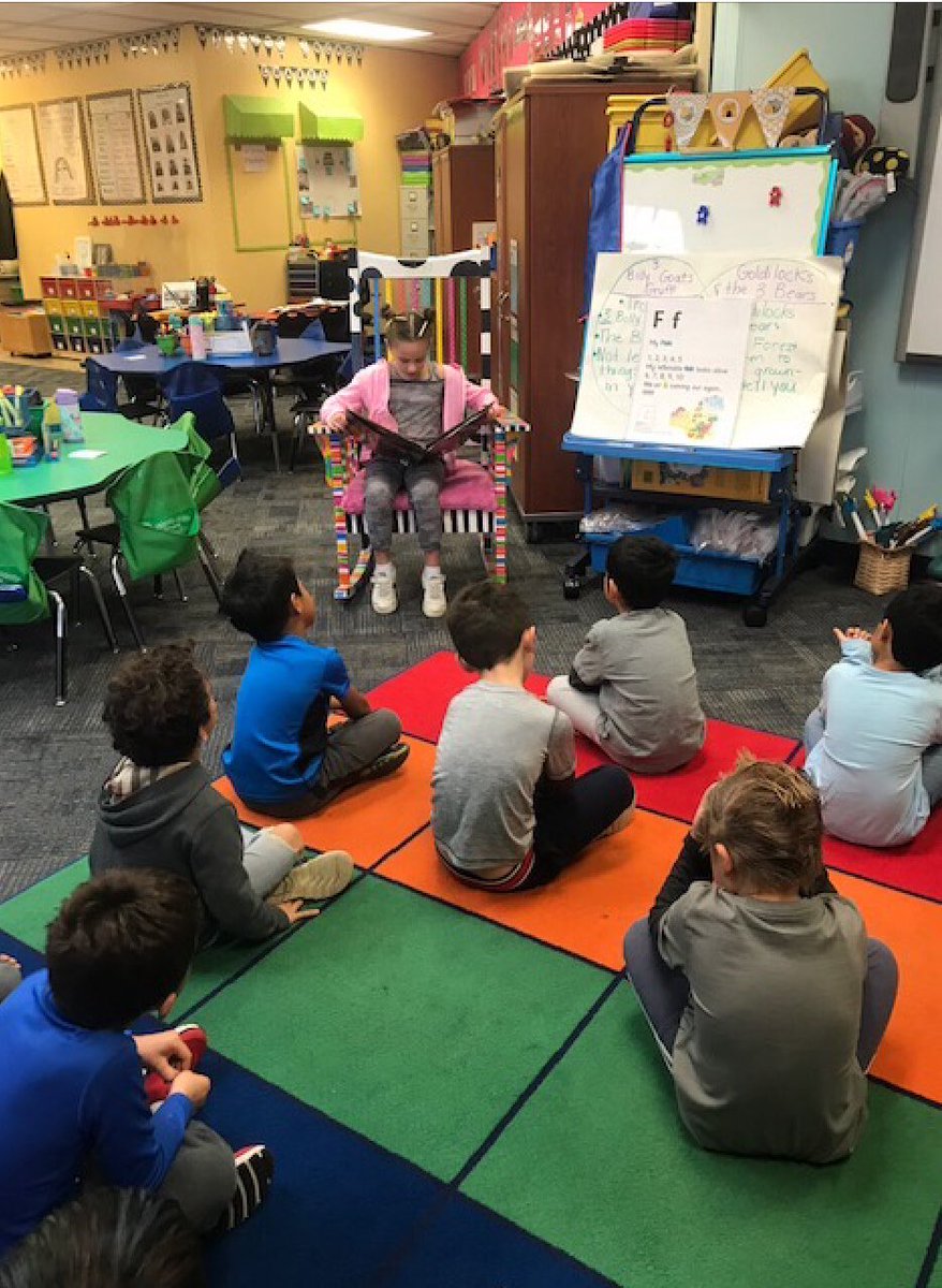 cwhittakerd53's tweet photo. Love when students want to read to another class or grade level as an earned reward! KL loved having this second grader read a fall favorite with great expression and fluency! #d53learns https://t.co/IqKGmXgeis