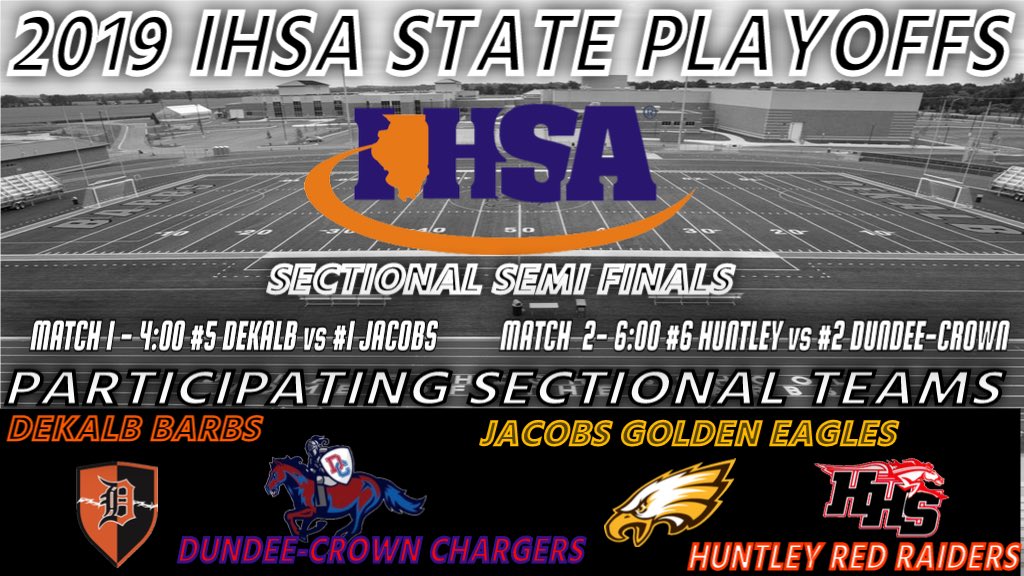 BarbSoccer's tweet image. Soccer fans near and far, join us tomorrow as DeKalb hosts this year’s 2019 IHSA Sectionals. 
Match one features the Barbs taking on the Golden Eagles at 4:00.  Match two the Chargers will square off against the Red Raiders at 6:00.