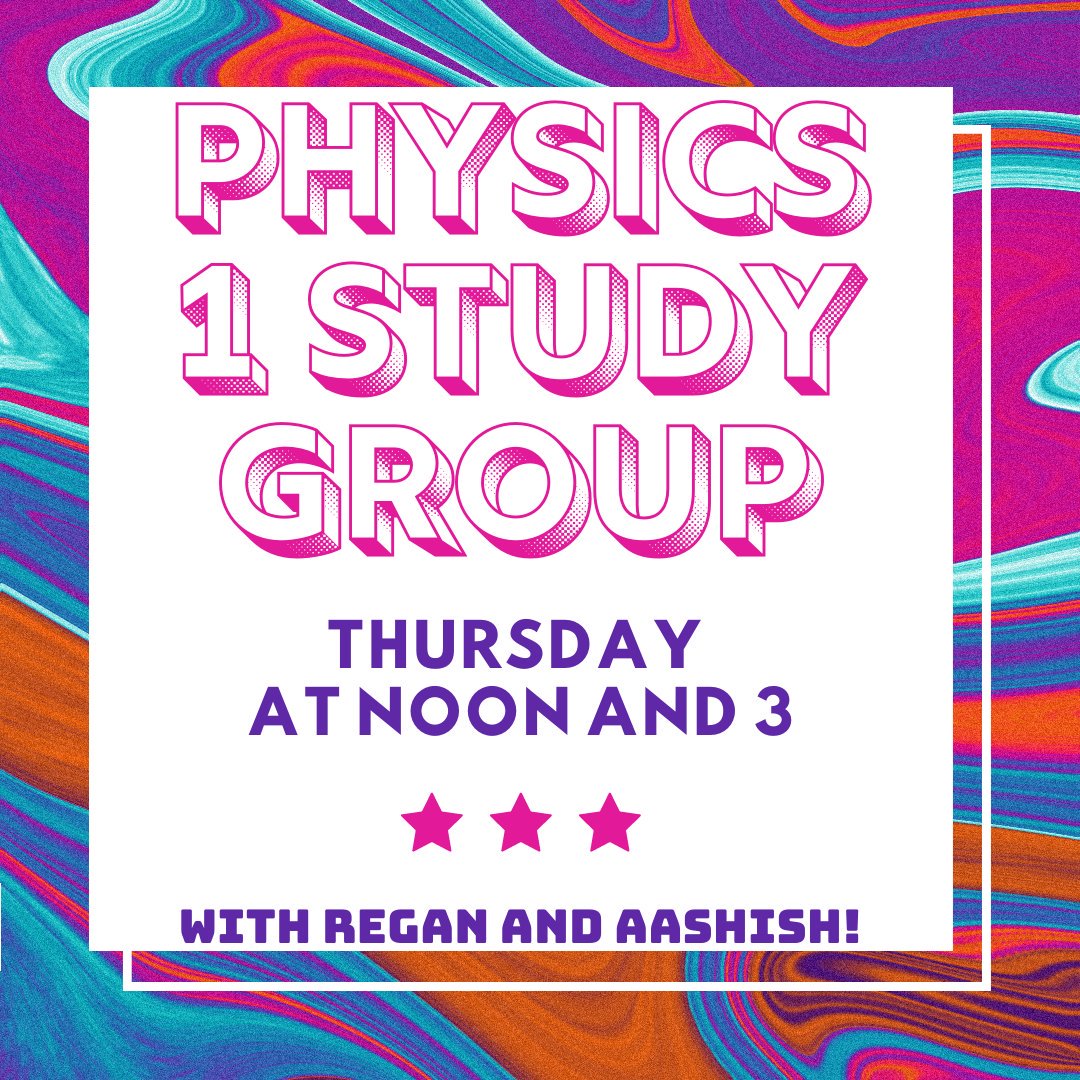 We have two more study groups coming up this week: Tuesday 10/29 in CHM1142 at 9, and Thursday 10/31 in PHY2252 at noon and 3. Come learn with us in Eldridge 126!