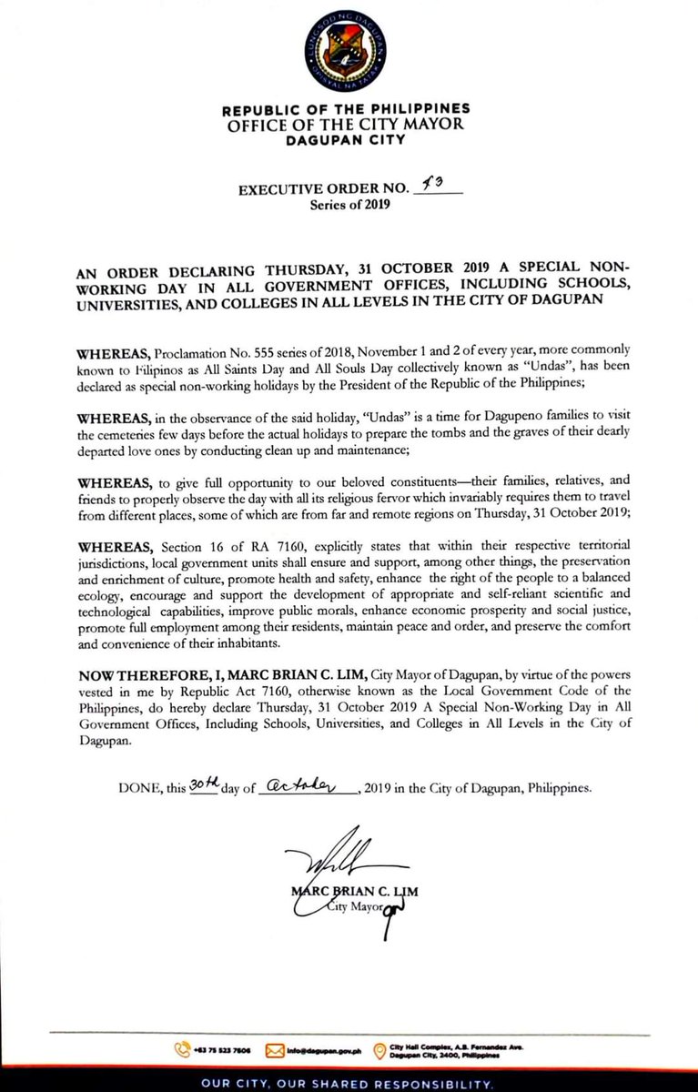 Special non-working day sa Dagupan City bukas, October 31. #Undas2019

Source | Public Information Office