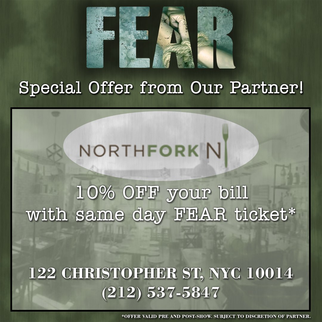 FearThePlay's tweet photo. Next up in our LOVE THY NEIGHBOR campaign. If you have your Fear ticket, stop by North Fork Restaurant, across the street, located at 122 Christopher St. They are offering 10% off bill with same day ticket. Check them out.@northforknyc @CherryLnTheatre #NYCrestaurant #Offbroadway https://t.co/rA3BE77uPw