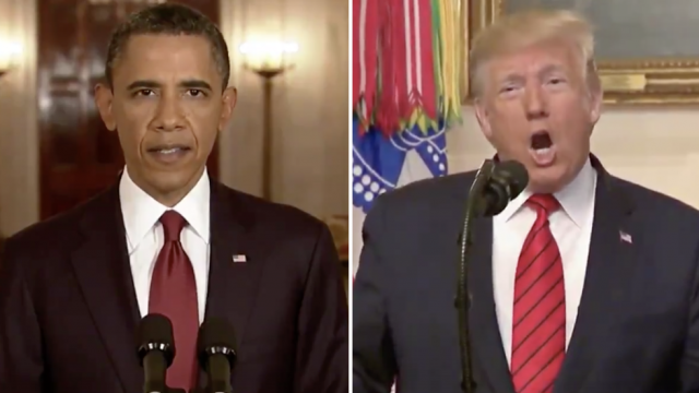 thehill's tweet photo. WATCH: Jimmy Kimmel shares clip contrasting Obama's announcement of bin Laden's death with Trump al-Baghdadi's speech https://t.co/KgCeK69wMe https://t.co/DsKiA4qIoP