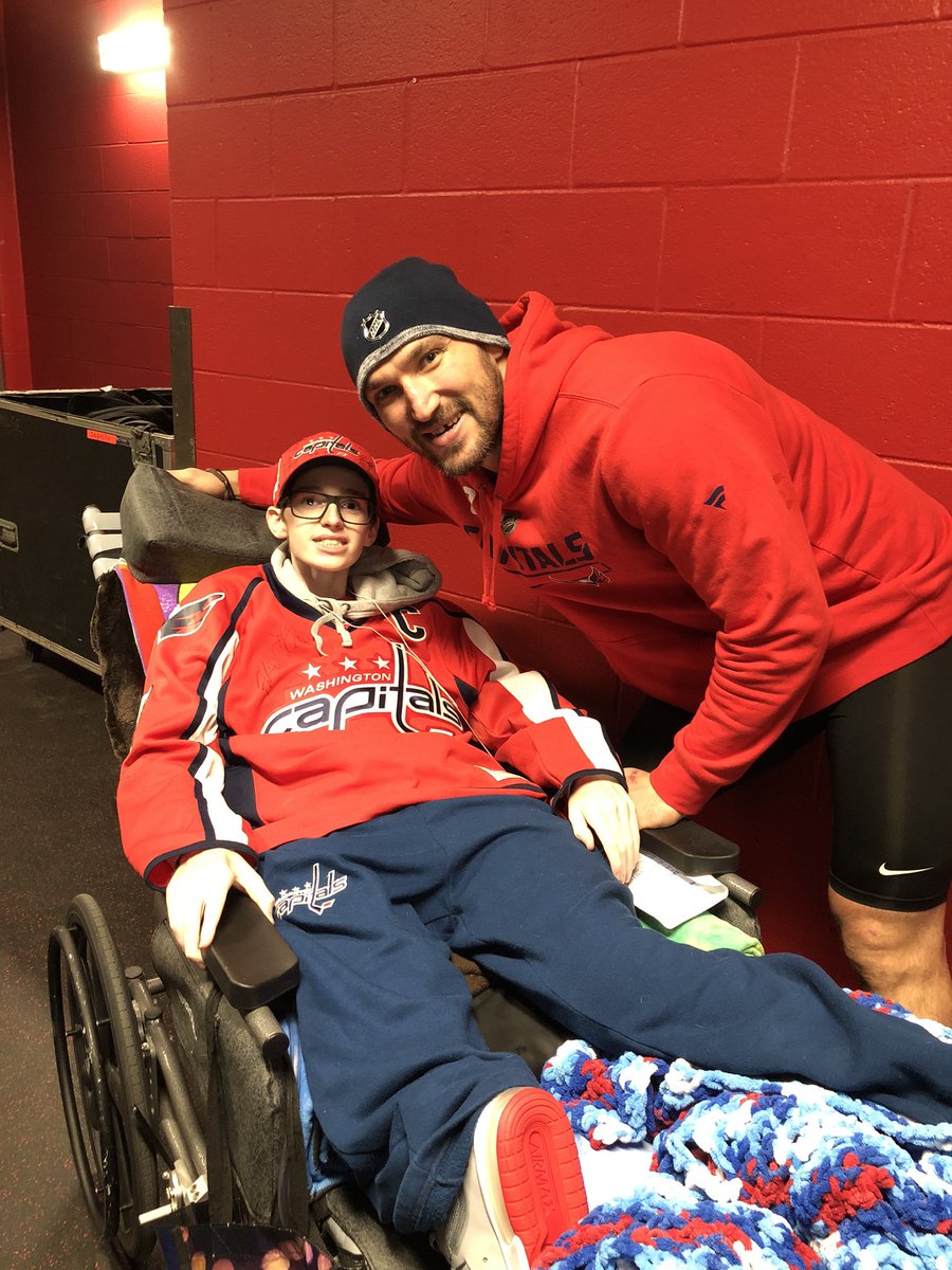 MsChrisSimpson's tweet photo. Alex Ovechkin has his buddy Alex Luey here tonight to cheer him on vs Toronto.  Some friendships last forever.  #LueyStrong https://t.co/Quq4azOVTH