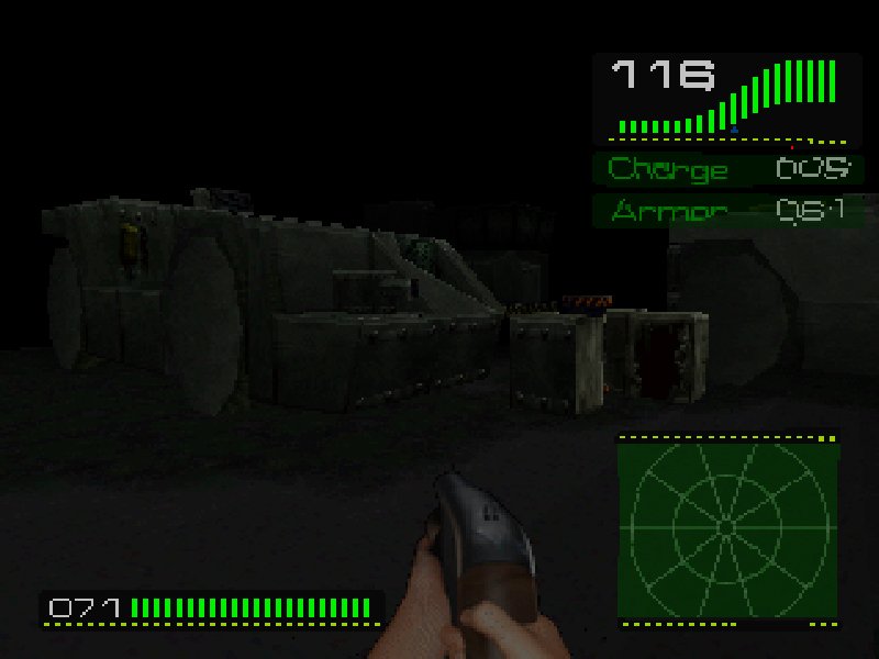 As you progress, the levels get quite complicated. Tame by todays standards but back in early 3D navigation days, they seemed HUGE.Note the black,distance based fog. Prob for performance but very creepy.There is a great contrast between well lit areas & darker corridors.