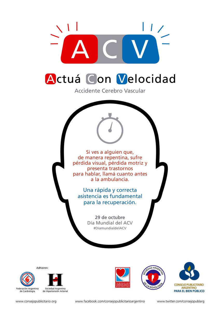 consejopublarg's tweet photo. En el 2014 hicimos esta pieza con la agencia #MorenoCondis por el #DiaMundialDelACV #29deOctubre

"Actuá con Velocidad" frente a las señales del #ACV 

#concientizar #prevenir #informar #salud https://t.co/Kgayc1HCkN