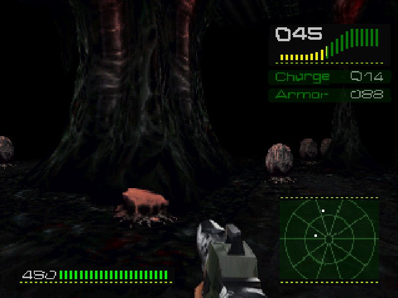 At the end of the Hadley's hope act, you go into the full Hive and battle a queen. The fight is actually pretty easy but there are some cool effects like the green fog as well as a full polygonal egg sack.I love how big the Queen guts sprite is.