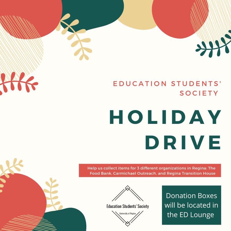 ureginaess's tweet photo. Help us in collecting donations! 

For the month of November - donations can be dropped off in the Ed Lounge. 

November 4th to November 29th 

Essential Items - Carmichael Outreach 
Food Drive - Food bank
Toy drive - Regina Transition House 

#UofRESS https://t.co/TTvuiVInUI