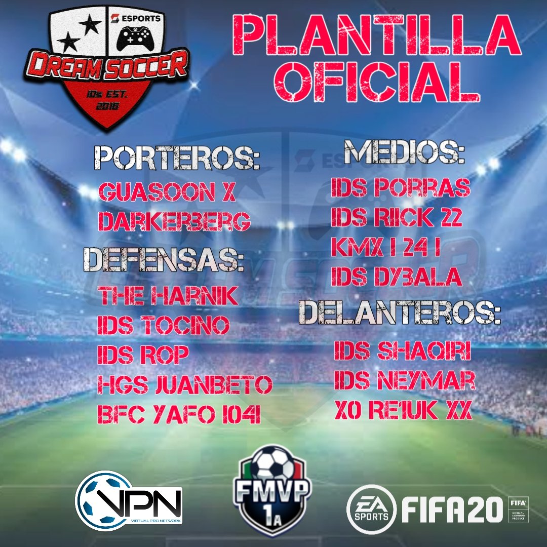 SoccerIdream's tweet photo. Ah llegado el día, la FMVP inicia hoy, la liga de VPN más importante de México. Y esta es la plantilla oficial de jugadores que defenderán nuestros colores esta temporada⚽🔥
#ForzaiDs #SiempreUnidos #FMVP #1raDiv #ProClubs #VPN
@VPNGlobal
@VPN_MEXICO https://t.co/L2lYvJz6Fb