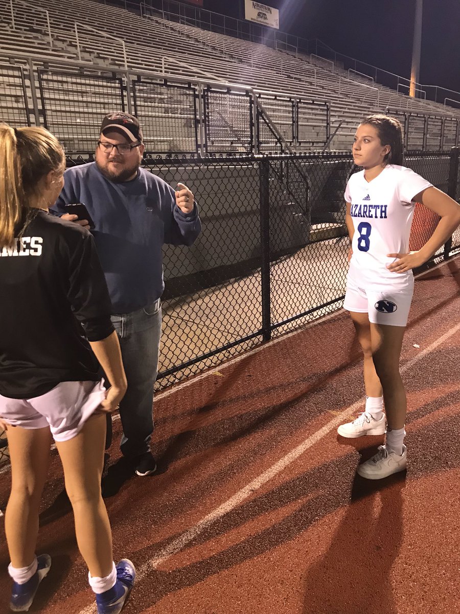 NAHSBlueEagles's tweet image. Coach Ziggy, Abby &amp;amp; Kayley talking to the media after the big victory!  Great job @NazGirlsSoccer #GoBlueEagles #ChipChasing