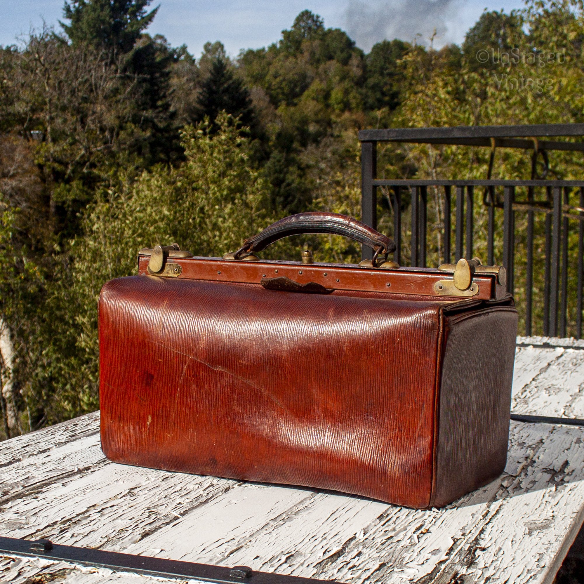 Upstaged Vintage on X: Vintage FRENCH Antique Leather Gladstone