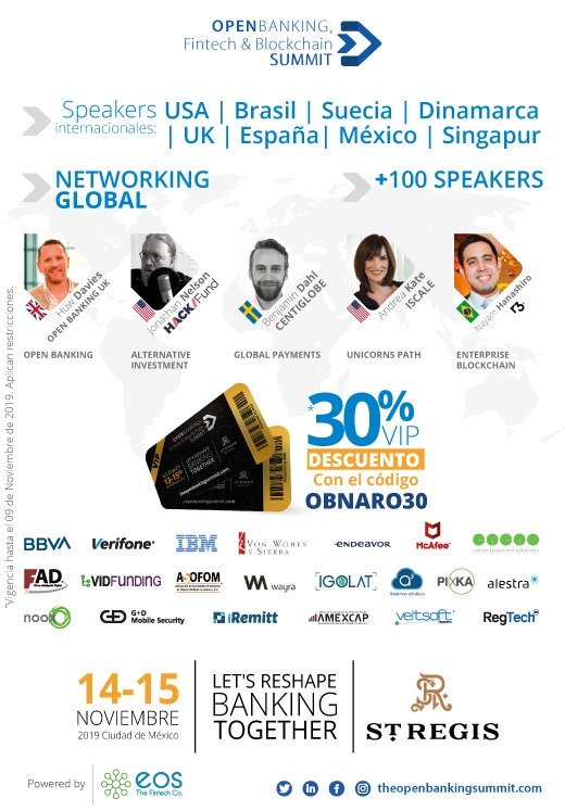 FrontinnoMexico's tweet image. Utiliza el código: OBNARO30 y obtén un 30% de descuento en tu ticket a #TheOpenBankingSummit 2019 este 14 y 15 de Noviembre en la #CDMx. ¡Últimos días! 🎫  @TheOpenBankingS