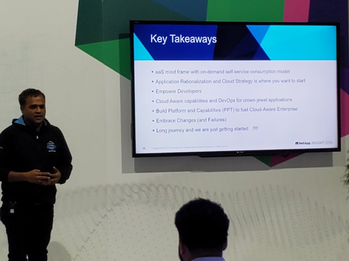NetAppIT's tweet photo. Key takeaways from @kamalvyas's Cloud Journey discussion at #NetAppINSIGHT! Great presentation! https://t.co/ft06oOA7b4