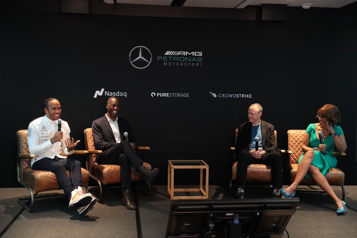 NasdaqExchange's tweet photo. Highlights from tonight's Mercedes-Benz Motorsport CEO Forum:

🏆 Inspiration from elite athletes @LewisHamilton, @MJGold &amp; @chrisfroome

💻 Lessons on cybersecurity strategy from @CrowdStrike's @George_Kurtz

🕶️ A look inside the @TommyHilfiger brand story

@MercedesAMGF1 https://t.co/ms7lSWYfOw