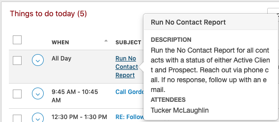 RedtailKT's tweet photo. @danmalone89 @RedtailCRM Hey @danmalone89 we definitely agree that this is a valuable tool for users to have everything at a quick glance! We did not remove this feature and you should still have the capability to hover over the subject to view the description. https://t.co/wqtNEAEdXS