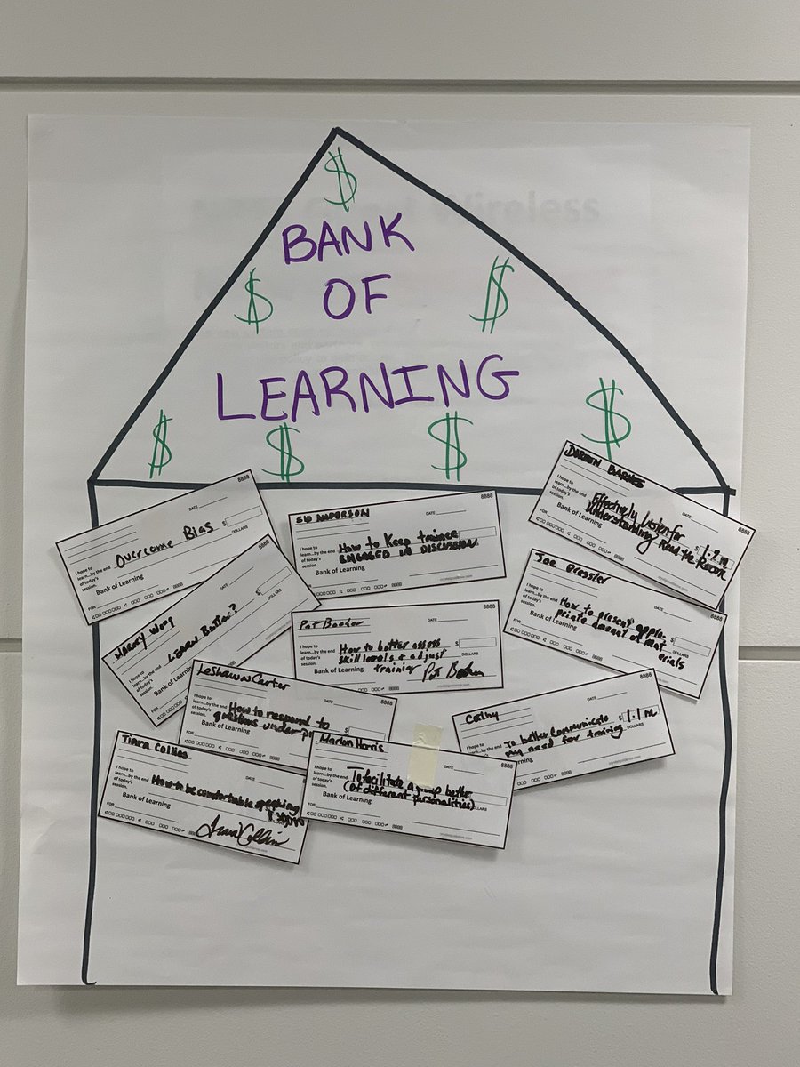 dhwelcome's tweet photo. Extraordinary Learning Experience Tip💡Create a “bank of learning” and have participants make “deposits” when you’ve helped them achieve the desired personal learning goal. Today my participants made me “rich”💳💰#trainthetrainer #concerninglearning #tipsfortrainers https://t.co/YPxjvU5SxT