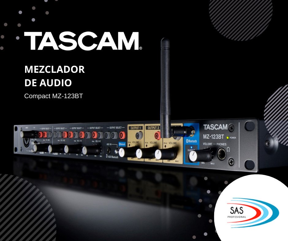 SASprofesional's tweet photo. MZ-123BTby @tascammexico 
Mezclador de audio multizona de grado comercial.
El compacto espacio de rack único, agrega la funcionalidad Bluetooth con un  diseño de control del panel frontal simple e intuitivo que lo hace tan fácil de operar como es instalar y configurar. #tascam https://t.co/Pzphn9T8HW