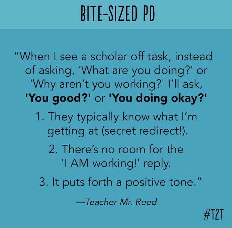 missmarg17's tweet photo. I always ask “you doing good?” And it gets a way better response than “why aren’t you working?” #bitesizedteaching #bitesizedpd https://t.co/TWds64jM6O