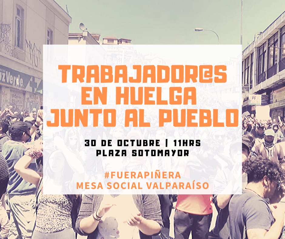 sindicatopcdv's tweet photo. Adhiriendo al llamado popular, las y los trabajadores del @sindicatopcdv convocan a la #huelgageneral para una #AsambleaConstituyente, movilizándose mañana a las 11 hrs. en Pza. Sotomayor, Valparaíso. 
Por el futuro de Chile, volveremos a ser miles!
Arriba l@s que luchan! https://t.co/GjGRX6qlHc