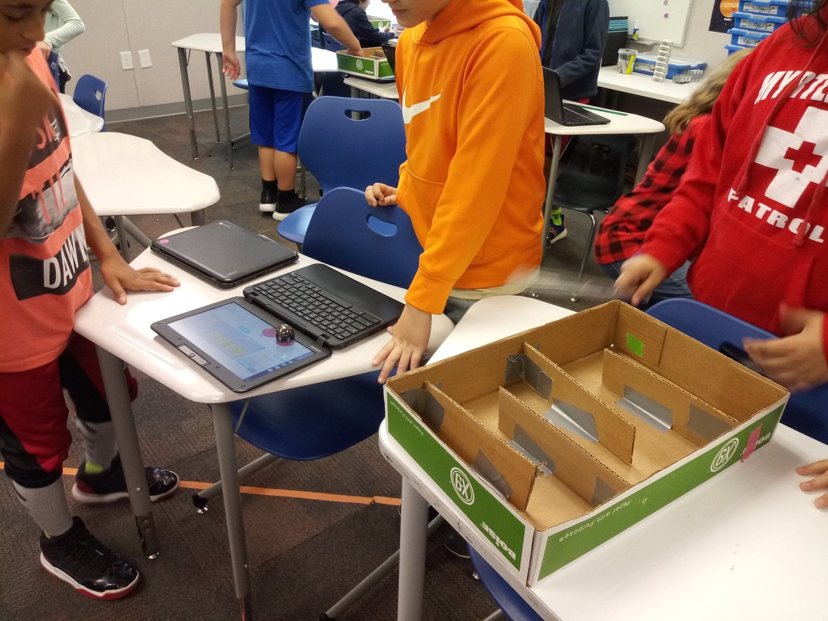 stem_ses's tweet photo. Coding on a computer is great. Taking it to the physical world with robots is even better! 5th grade is rocking robot mazes! @fcpsk12 @RachelRinker1 @JaimeRatliff01 @mrsmoore06 @MrsKrietz #sesinspire #stem @Ozobot https://t.co/peZYLRRohR