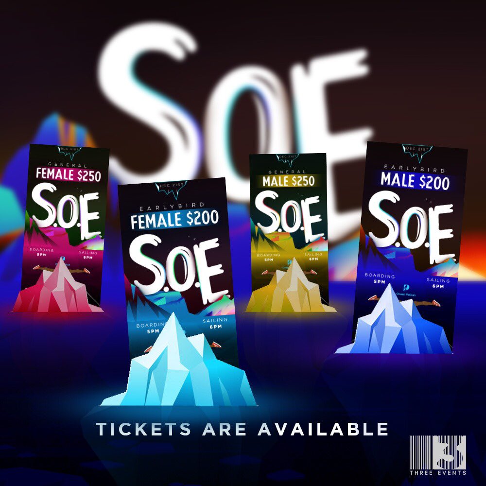 Three_EventsTT's tweet photo. 🚨TICKET ALERT 🚨

December 21st we are headed to the Ocean Pelican for S.O.E!!

Get your tickets for S.O.E from any @three_eventstt committee member!
Early bird tickets begin at $200!
Get yours before they’re gone.
.
.
.
#ThreeEventsTT
#SOETT https://t.co/tLUZhFTuHi