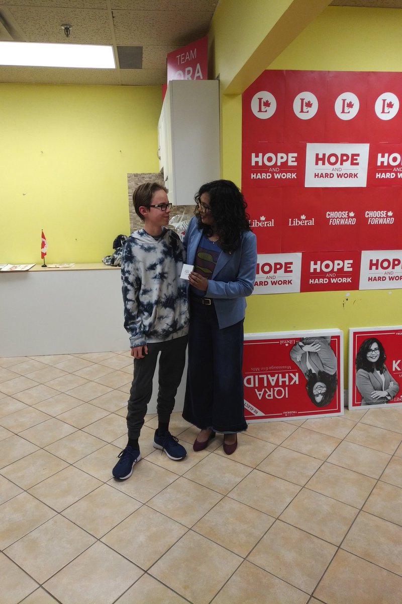 Steunens's tweet photo. So proud of the recognition @JakeMurdoch9er received from @iamIqraKhalid for his #volunteer #service during #Elexn43 !!#cdnpoli #TeamIqra https://t.co/EMz4gK6Z2a
