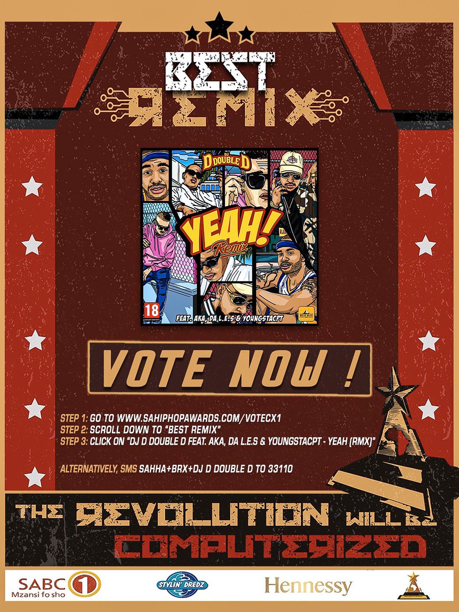 DJDdoubleD's tweet photo. Please go vote now for the #YeahRemix feat. @akaworldwide @2freshLES @YoungstaCpt in the #SAHHA2019 for #BestRemix ! Go to https://t.co/1AxsvDr2Xq https://t.co/VJAO1Dpwuc