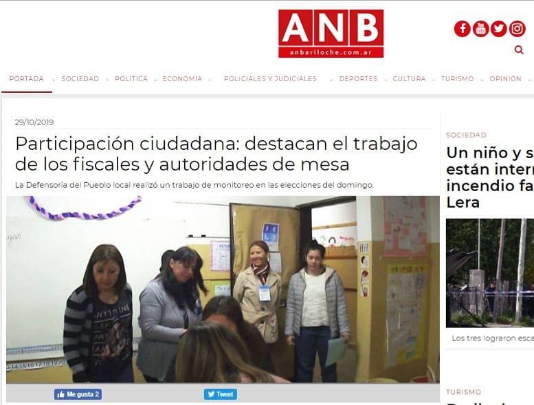 DefensoriaBche's tweet photo. #Difusion 🎙 | Gracias a los medios de comunicación por difundir el trabajo de observación que realizamos -junto al equipo de la Defensoría del Pueblo- en los comicios generales en Bariloche.
#elecciones2019 #EleccionesArgentina #ObservatorioElectoral #Bariloche #ADPRA https://t.co/U5nBUhQpuE