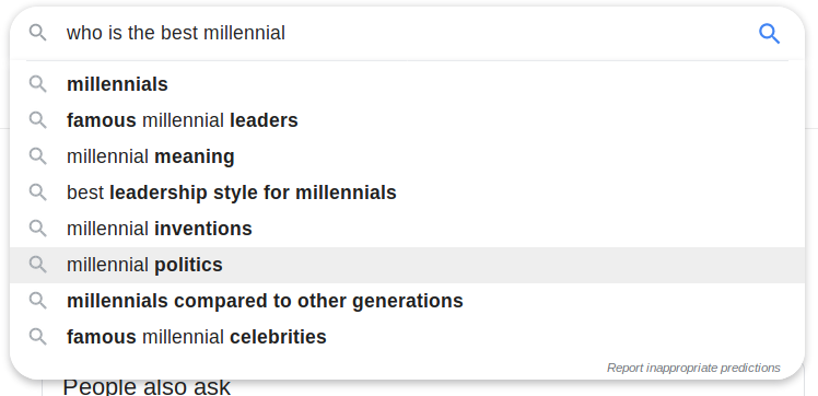 Google search for who is the best millennial