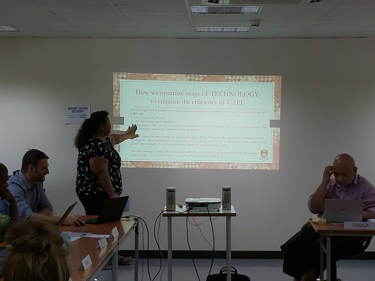 Aritita Takaieti, <a href="/Kiribati_Govt/">Kiribati Government</a> Statistician explains how technology such as #CAPI and #Facebook help to improve data quality and field coordination of Household Income and Expenditure Survey during 15th Pacific Statistics Standing Committee. #PacificStats