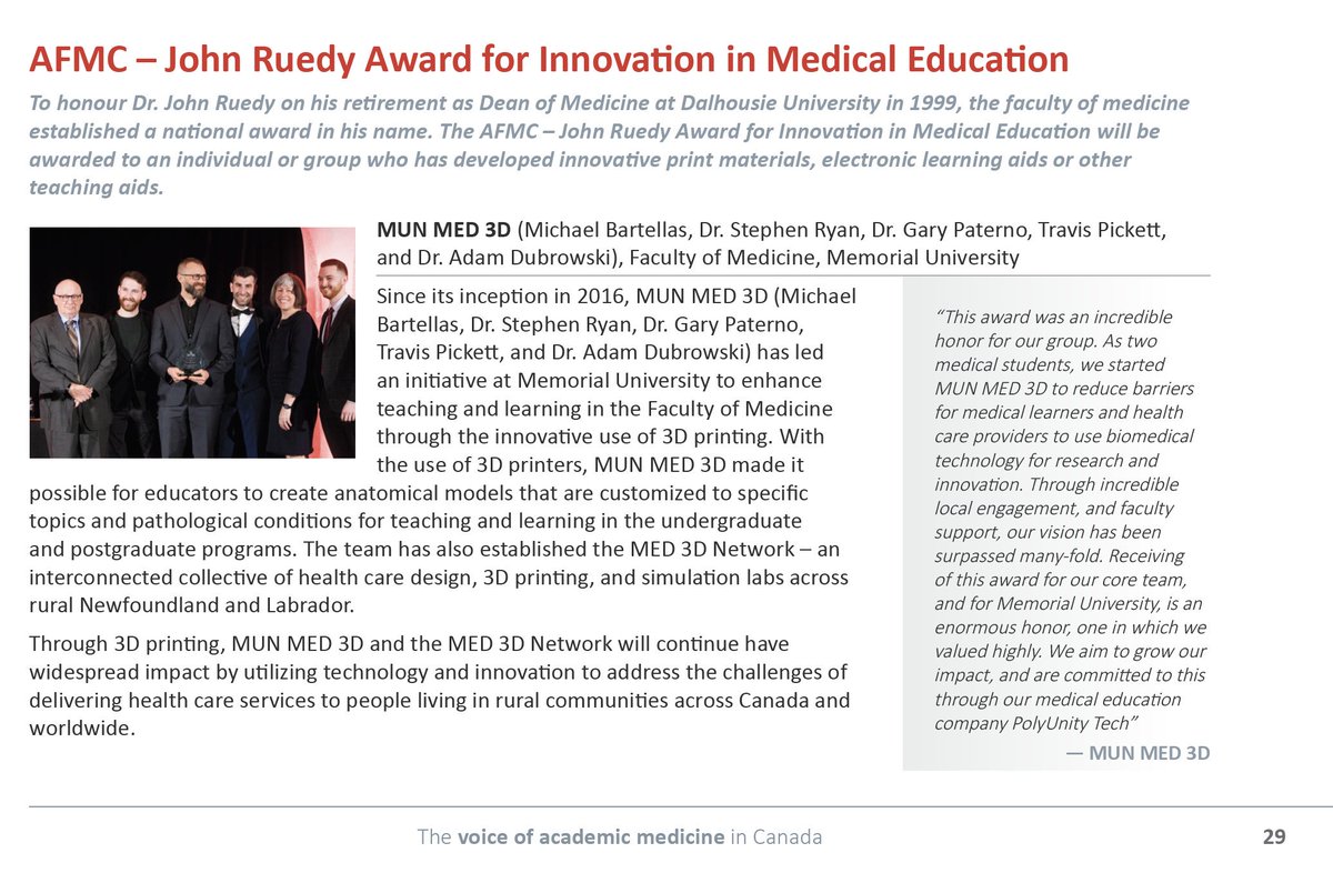 Our founders are humbled to have been recognized for their roots in creating <a href="/munmed3d/">MUN MED 3D</a>. This project naturally led to the creation of @poly_unity. The full @AFMC_e report is out: afmc.ca/sites/default/… 
#medicaleducation #MedEd <a href="/MUN_MCE/">Memorial Centre for Entrepreneurship (MCE)</a> <a href="/MUNMed/">Faculty of Medicine</a>