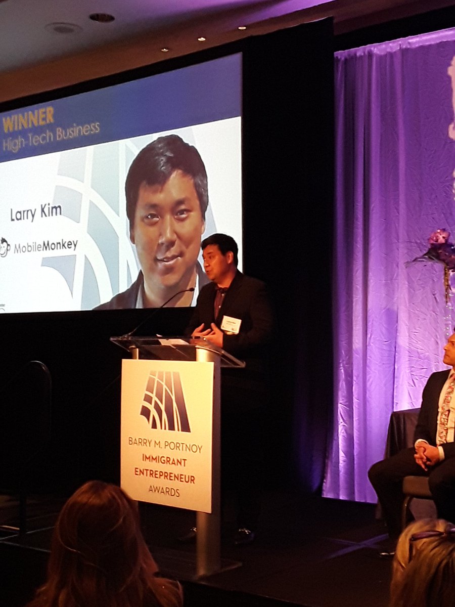 ilctr's tweet photo. @larrykim founder of @MobileMonkey and @WordStream giving his acceptance speech for the High-Tech Business category at the #ILCTRawards https://t.co/m2gxUSwuDB