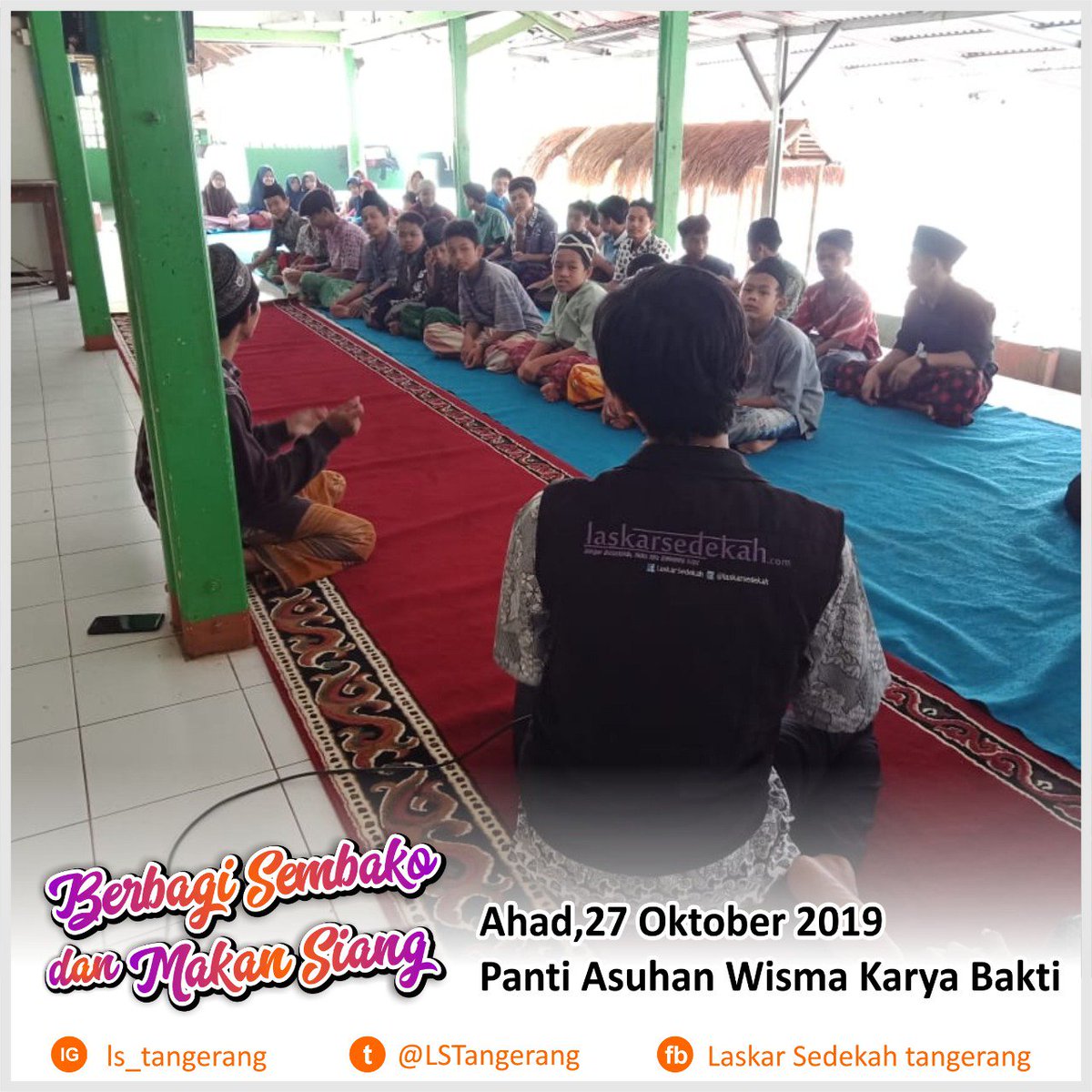 LSTangerang's tweet photo. [EKSEKUSI SEDEKAH]

Alhamdulillah Ahad, 27 Oktober 2019 pasukan telah menyalurkan amanah berupa sembako &amp; makan siang 110pcs untuk panti asuhan wisma karya bakti

Barakallah rizki para donatur

#action https://t.co/dFDw3pmeIA