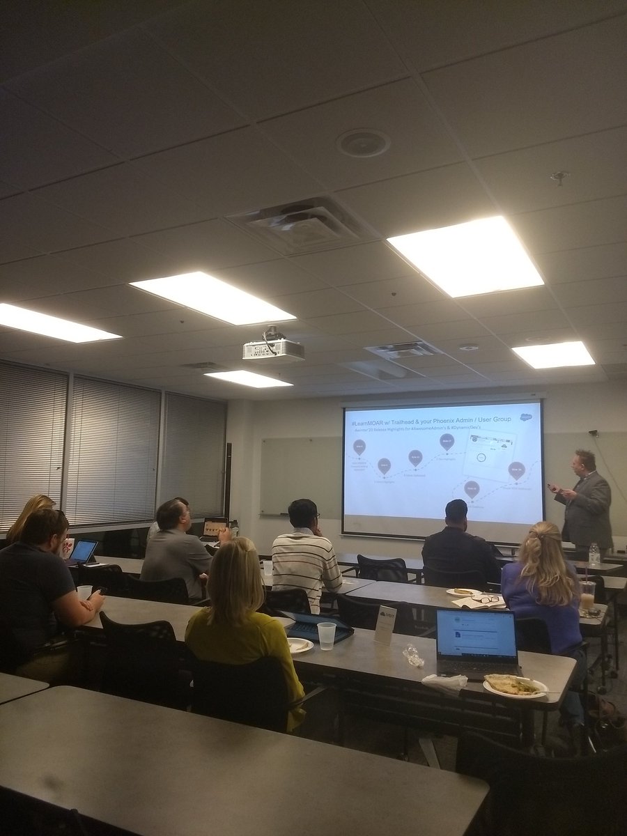 JyothsnaBitra's tweet photo. Session in progress: Winter 20 release highlights and Trailhead in A Box @trailhead #bam  #trailheadinaBox
@PhxSFUG @DBohrisch https://t.co/x8H5HjGRLB
